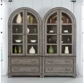 River Place Riverstone Gray and Tobacco 2 Glass Door Bunching Curio with LED Set of 2