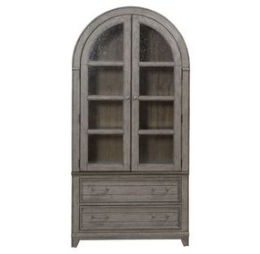 Harbor Place Riverstone Gray and Tobacco 2 Glass Door Curio Cabinet with LED
