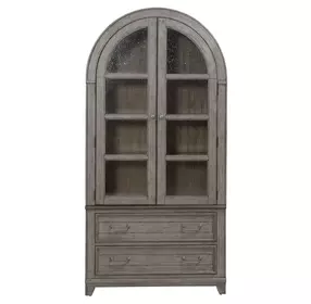 River Place Riverstone Gray and Tobacco 2 Glass Door Curio Cabinet with LED