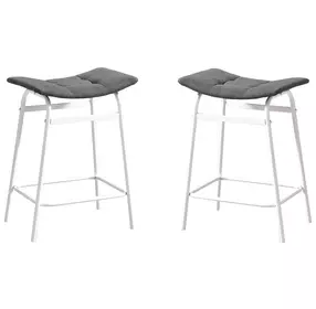 2387 Grey Fabric And White Metal Counter Height Stool Set Of 2