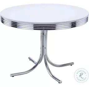 Retro Glossy White and Chrome Round Dining Table