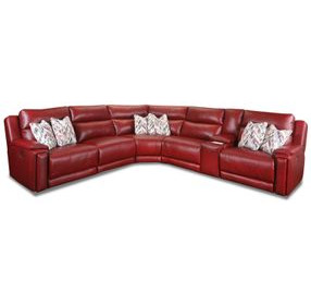 Country Club Crimson Leather 6 Piece Modular Power Reclining Sectional with USB Charging