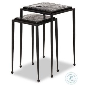 Dalston Smoked Black Cast Glass Square Nesting End Table Set