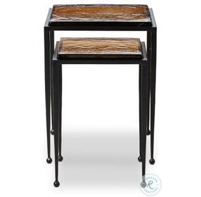 Dalston Amber Cast Glass Round Nesting End Table Set
