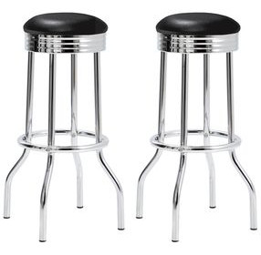 Theodore Black And Chrome Upholstered Top Bar Stool Set of 2