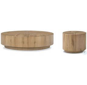 Renan Natural Reclaimed French Oak Round Occassional Table Set