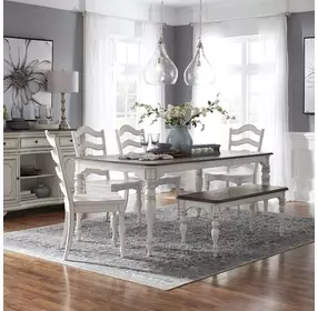 Southern Manor Antique White and Weathered Bark 6 Piece Extendable Dining Set with Bench