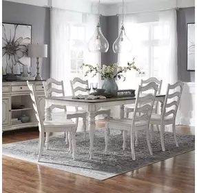 Southern Manor Antique White and Weathered Bark 7 Piece Extendable Leg Dining Set