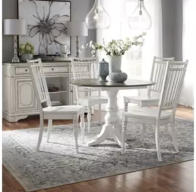 Southern Manor Antique White and Weathered Bark 5 Piece Extendable Drop Leaf Dining Set