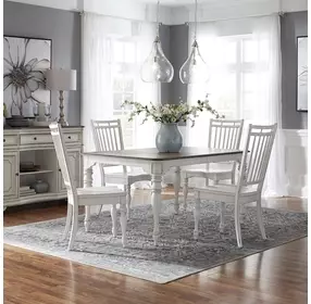 Magnolia Manor Antique White and Weathered Bark 5 Piece Extendable Leg Dining Set