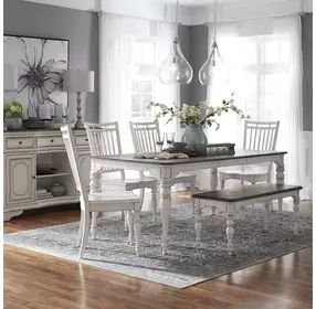 Southern Manor Antique White and Weathered Bark 6 Piece Extendable Dining Set