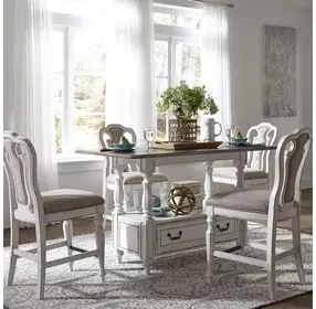 Southern Manor Antique White and Weathered Bark Upholstered 5 Piece Gathering Dining Set