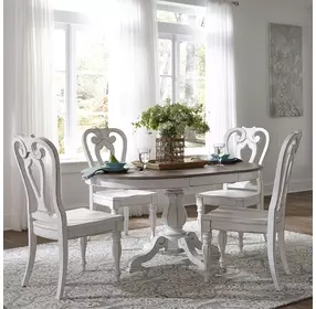 Southern Manor Antique White and Weathered Bark 5 Piece Round Extendable Dining Set