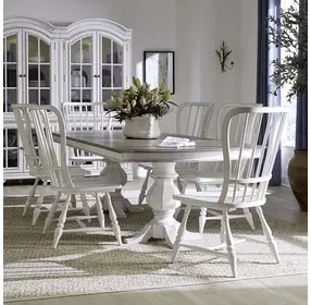 Magnolia Manor Antique White and Weathered Bark 7 Piece Extendable Double Pedestal Dining Set