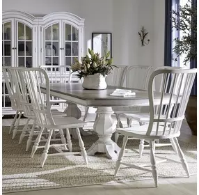 Southern Manor Antique White and Weathered Bark 9 Piece Extendable Double Pedestal Base Dining Set