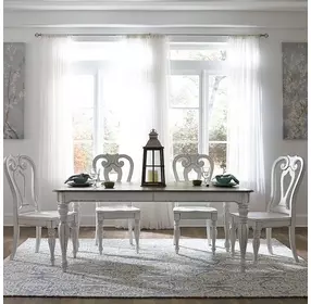 Magnolia Manor Antique White and Weathered Bark 5 Piece Extendable Rectangular Dining Set