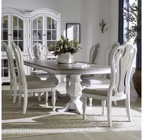 Magnolia Manor Antique White and Weathered Bark 7 Piece Extendable Double Pedestal Base Dining Set