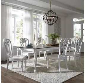 Southern Manor Antique White and Weathered Bark 7 Piece Leg Base Extendable Dining Set