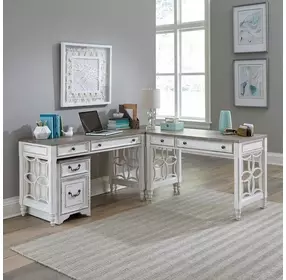 Magnolia Manor Antique White and Weathered Bark 4 Piece Desk Set