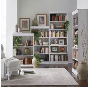 Magnolia Manor Antique White and Weathered Bark Stepped Bookcase Wall
