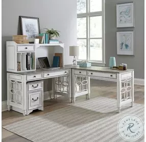 Magnolia Manor Antique White and Weathered Bark L Shape Home Office Set