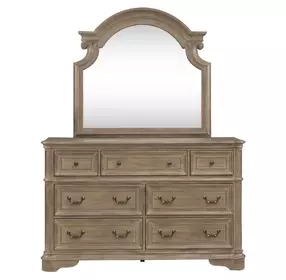Camellia Manor Weathered Bisque 7 Drawer Dresser with Mirror