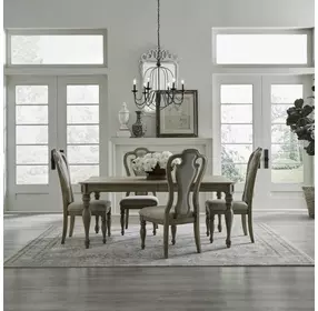 Southern Manor Weathered Bisque and Ivory Tweed Upholstered 5 Piece Extendable Rectangular Dining Set