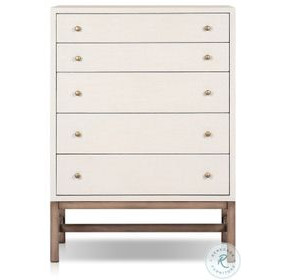 Fiona Ivory Painted Raffia Tall 5 Drawer Dresser