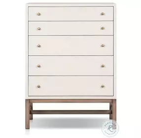 Fiona Ivory Painted Raffia Tall 5 Drawer Dresser