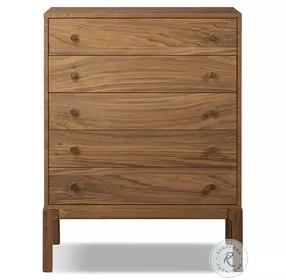 Arturo Natural Walnut Veneer 5 Drawer Chest