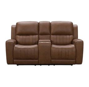 Pierce Homerun Cinnamon Leather 76" Zero Gravity Power Reclining Console Loveseat with Power Lumbar and USB Charging