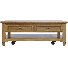 Brentwood Cascade Oak Rectangular Cocktail Table with 2 Drawers