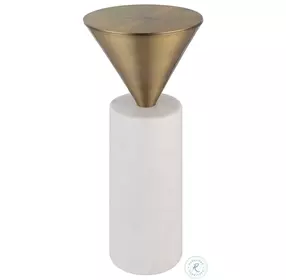 Top Hat White Marble and Brushed Brass End Table