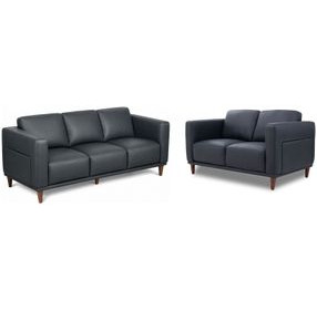 Beckett Midnight Blue Leather Living Room Set