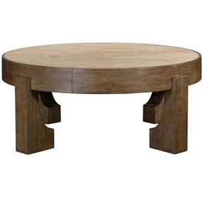 Canyon Espresso and Beige Round Travertine Top Coffee Table