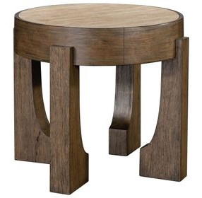 Canyon Espresso and Beige Round Travertine Top End Table