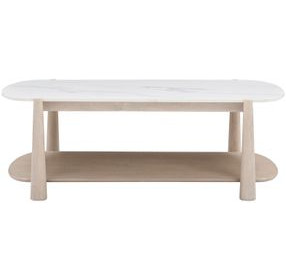 Horizons White Oak and White Marble Rectangular Cocktail Table