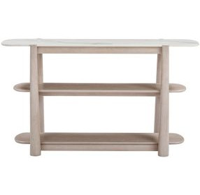 Horizons White Oak and White Marble Oval Console Table