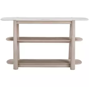 Horizons White Oak and White Marble Oval Console Table