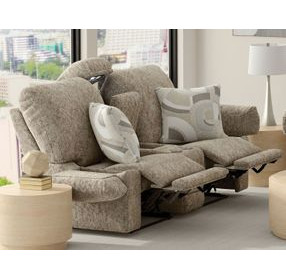 Beacon Mushroom and Porcelain Lay Flat Power Reclining 79" Loveseat with LED and USB Charging