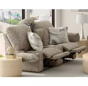 Beacon Mushroom and Porcelain Lay Flat Reclining 79" Loveseat with LED and USB Charging