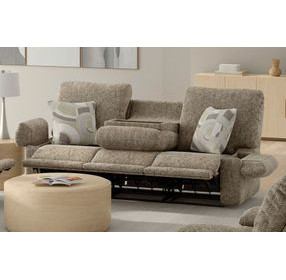Beacon Mushroom and Porcelain Lay Flat Triple Power Reclining 88" Sofa with Drop Down Table