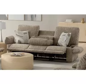 Beacon Mushroom and Porcelain Lay Flat Triple Manual Reclining 88" Sofa with Extended Ottoman