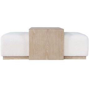 Hudson Ivory and Gray Wash Upholstered Rectangular Ottoman with Cocktail Table Top
