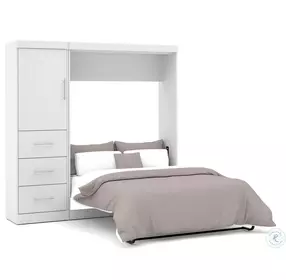 Nebula White 84" Full Wall Storage Bed with Drawer Unit