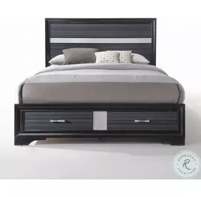 Naima Black Queen Panel Bed with Storage