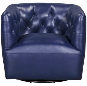 Mira Blue Leather Upholstered Swivel Accent Chair