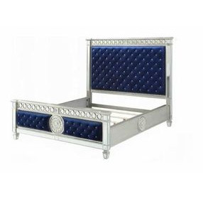 Varian Blue and Silver King Upholstered Panel Bed with Nailhead Trim