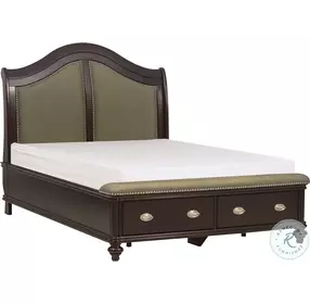 Marston Dark Cherry And Beige King Upholstered Storage Platform Sleigh Bed