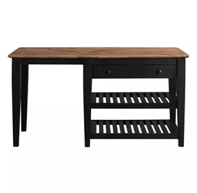 Austin Natural Mango and Black 70" Rectangular Kitchen Island